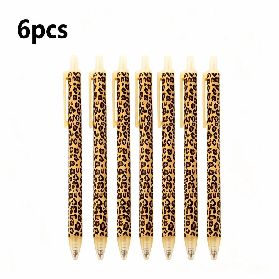 6pcs Leopard Print Retractable Ballpoint Pen Set – Stylish 1.0mm Smooth Writing Office Stationery, Black Ink, No Cap, Multi-Colored Barrel, Gift For Women And Men SS260804171730549033045