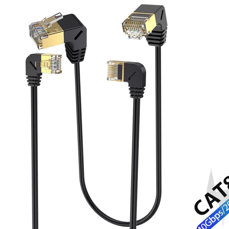 1/5pcs Cat8 Ethernet Cable SFTP Cat 8 RJ45 Network Lan 90 Degree Up Down Left Right Angle Internet RJ45 Ethernet Cable 0.5m