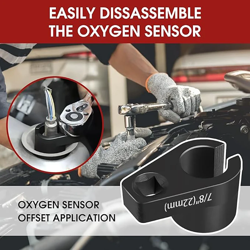 22MM 自動車用酸素センサーソケット、スレッドチェイサーとオフセットレンチ付き、1/2インチと3/8インチドライブスレッド、O2センサー取り外し取り付け用、5点セット