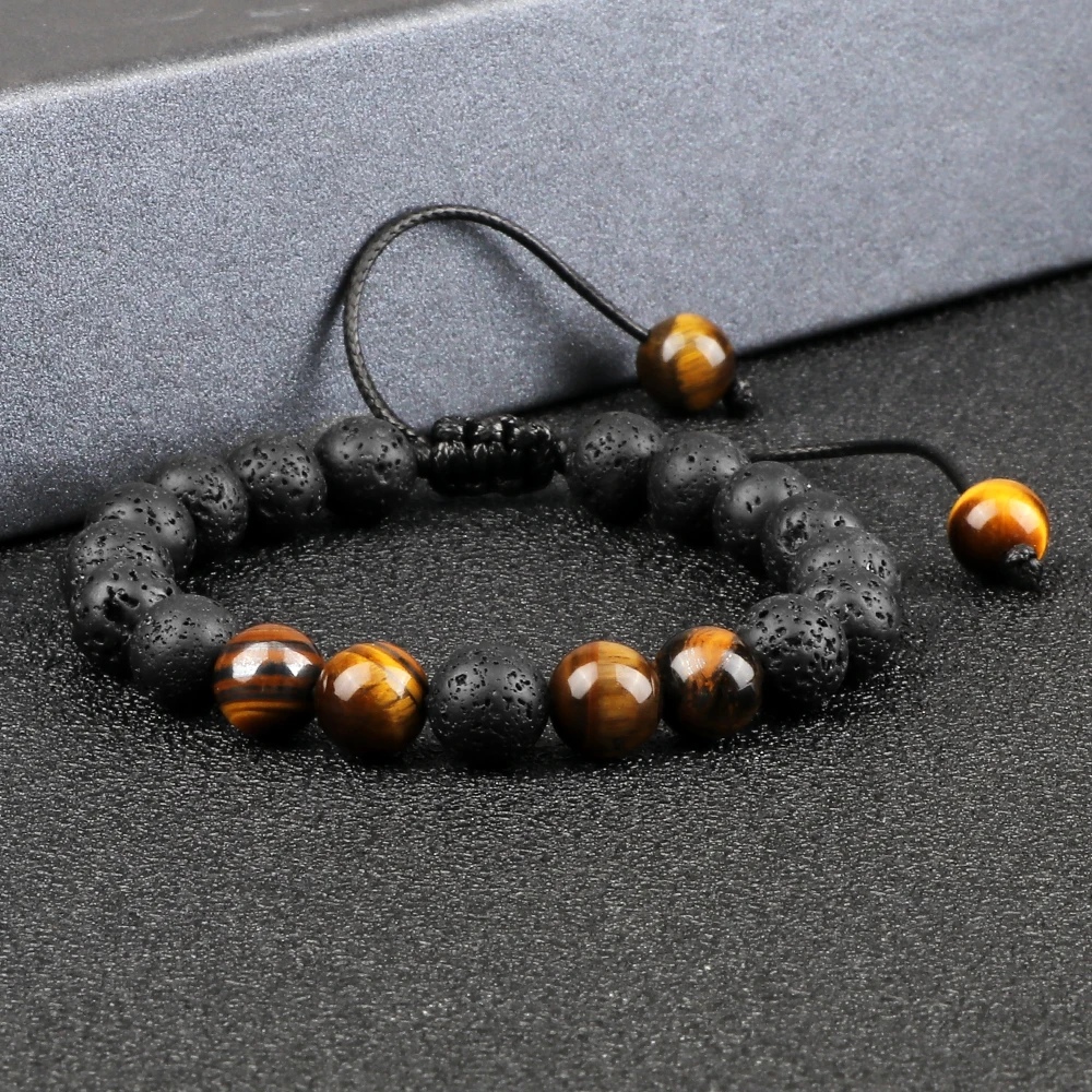 Black Lava Onyx Natural Stone Braided Bracelet Bangle For Men Women Healing Balance Tiger Eye Buddha Bracelet Charm Yoga Jewelry