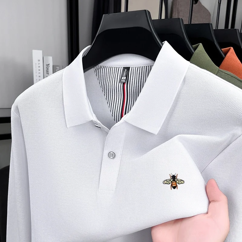 

100% pure cotton high-end brand men's long sleeved polo shirt autumn fashion new luxurious boutique embroidery golf top T-shirt