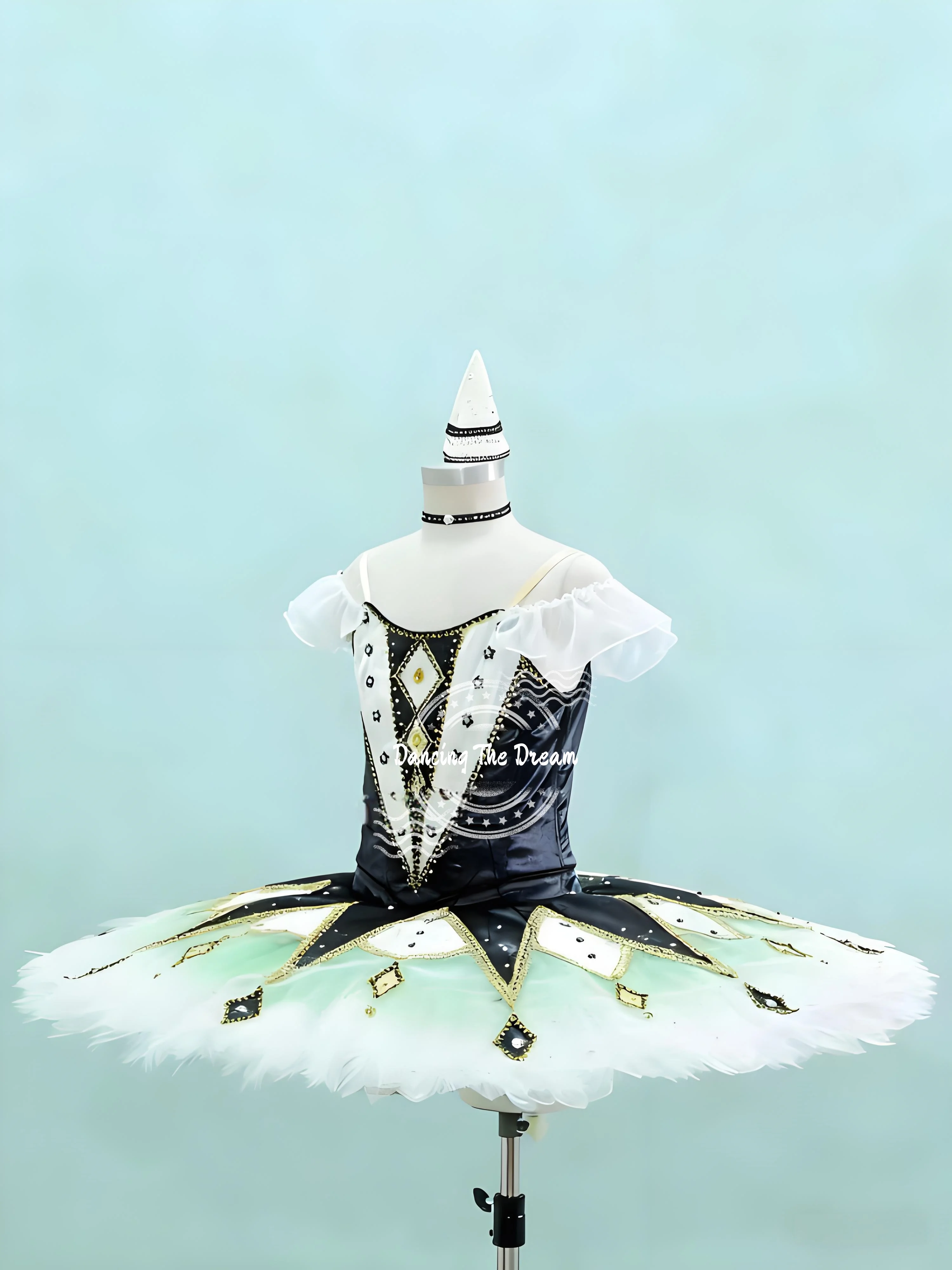 Traje de tutú de Ballet dorado geométrico blanco y negro para mujeres y niñas adultas, accesorios para actuación de baile, disfraces