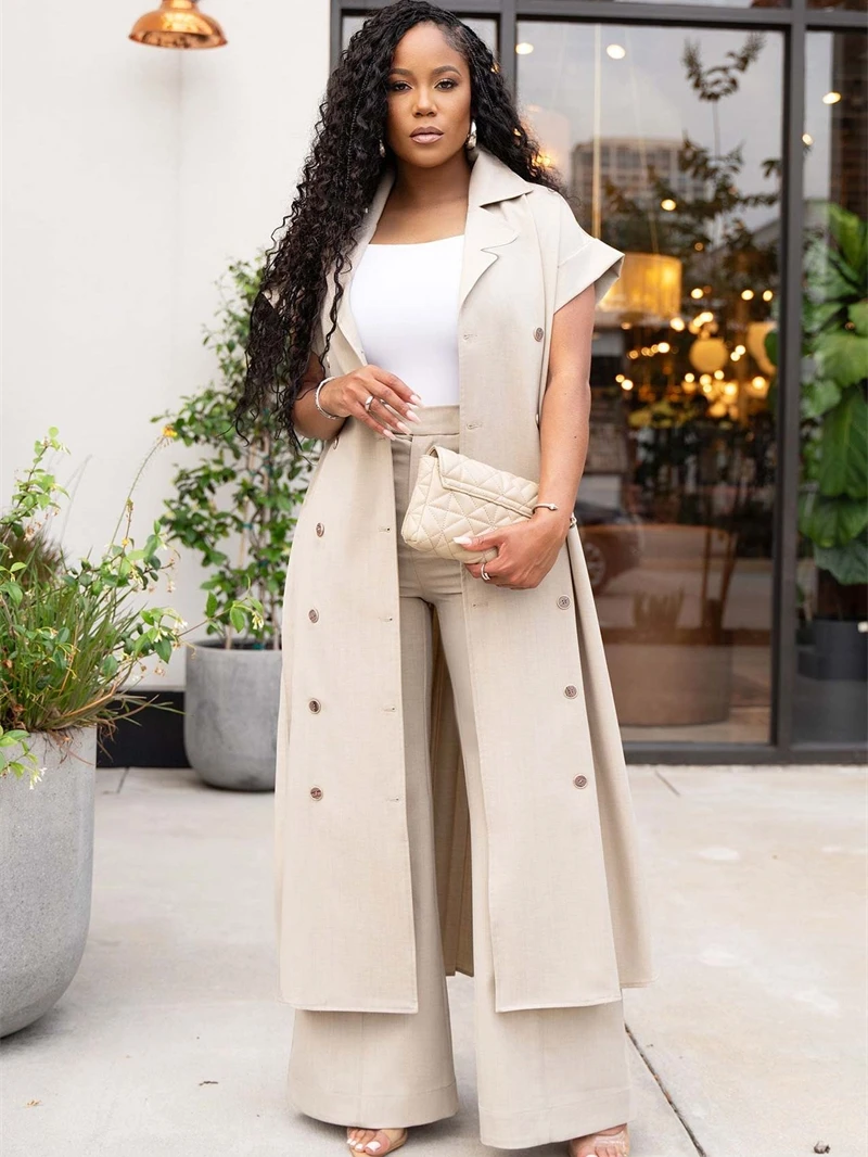 Fashion 2 Piece Sets Women Outfit Summer Clothes Women 2024 Pleated Long Trench Top and Pants Sets OL Style Tracksuit Woman Sets