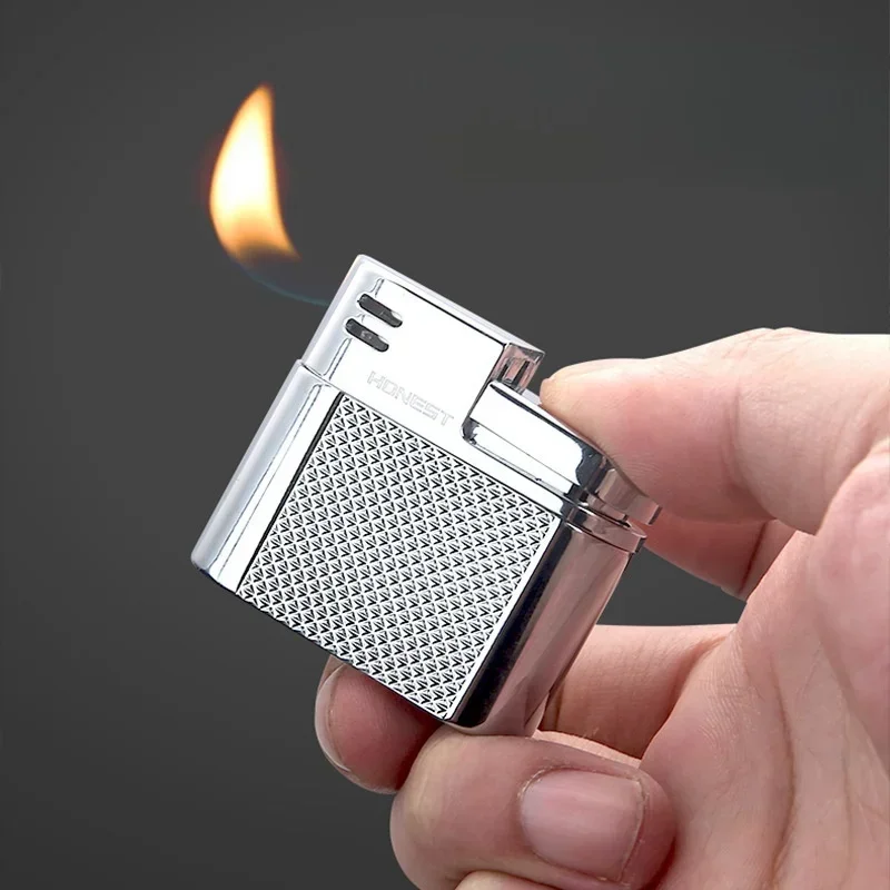 HONEST Zinc Alloy Slant Fire Pipe Lighter Press Ignition Open Flame Mini Compact Portable Butane Gas Lighters Smoking Men's Gift