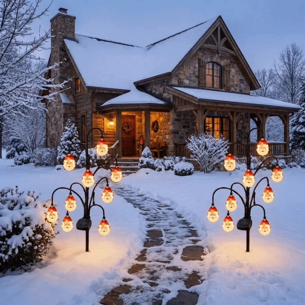 Solar Powered Santa Claus Ground Stake Lights Auto-On Weatherproof Christmas Solar Tree Stake Lights Eco-Friendly PET