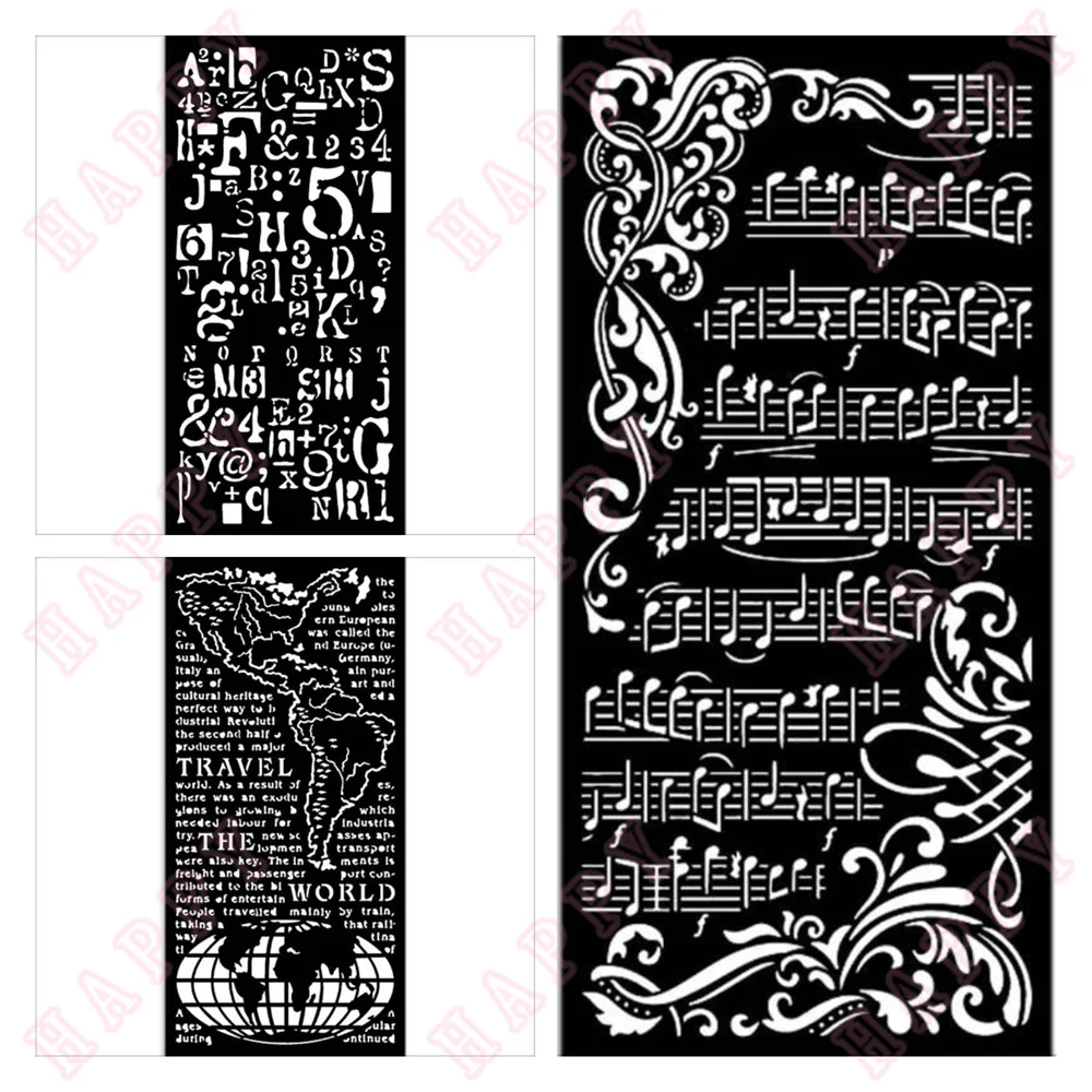 

Plastic Stencils Happiness Letter Number The World Music Template DIY Scrapbook Album Paper Card Decoration Embossing Craft Mold