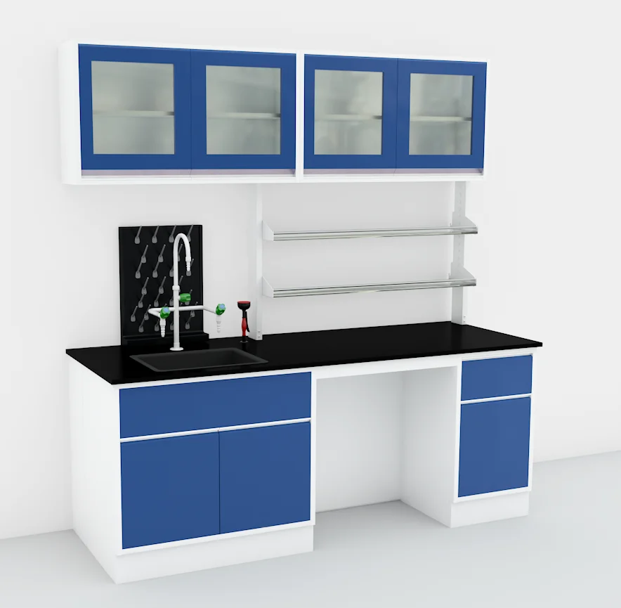 LB-FM-10 مقعد مختبر حائط مثبت على الأرض مع أرفف كاشف/صنبور ماء/صنبور