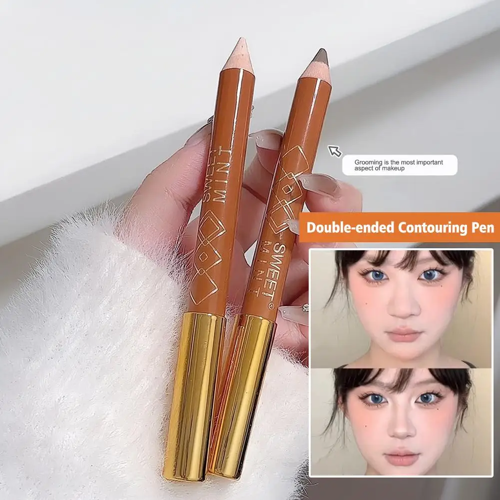 Dubbelzijdige Contourpen Gezicht Verhelderende Corrector Neus Contour Beeldhouwen Stick Natuurlijke 3d Markeerstift Schaduw Stick Make-Up