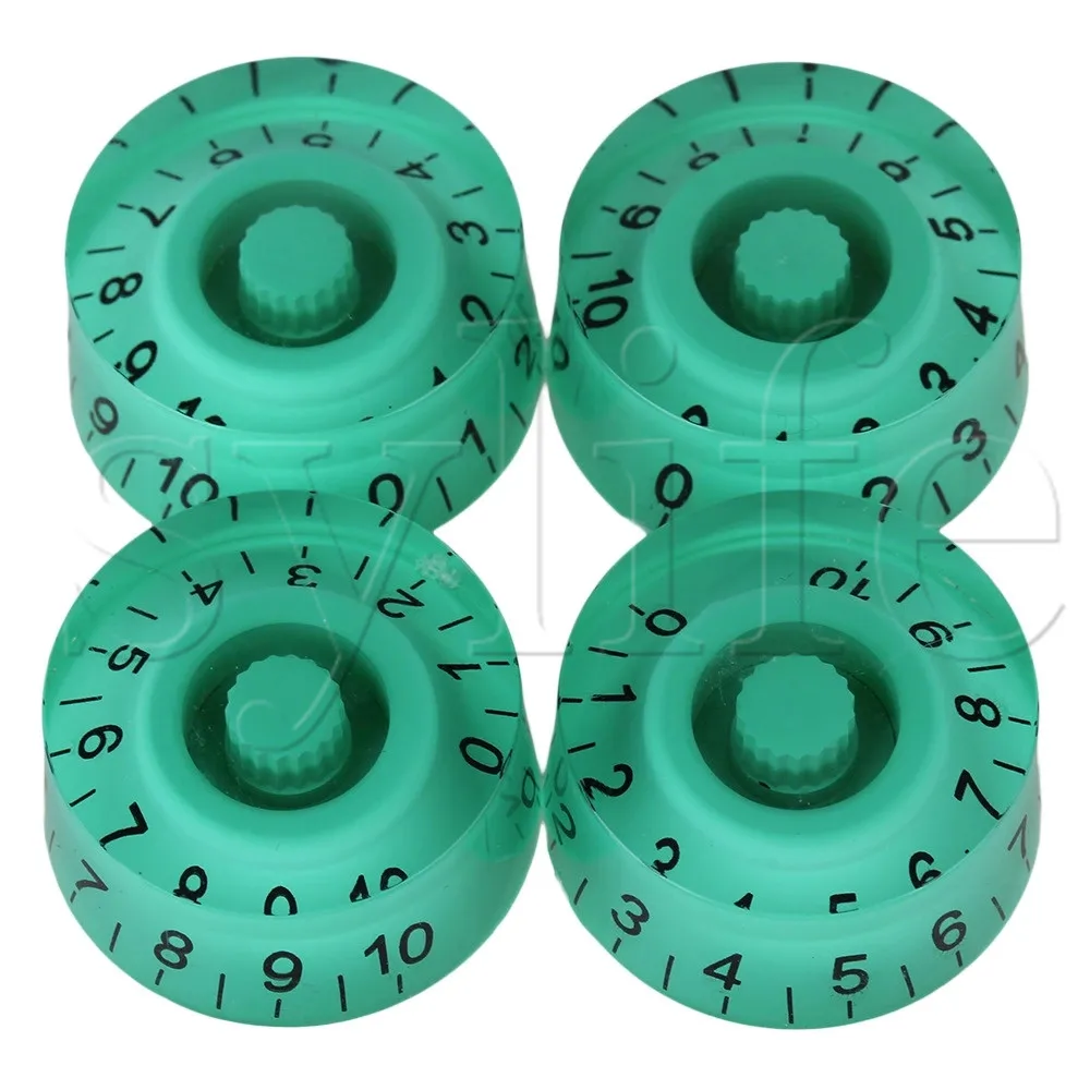 4pcs Electric Guitar Green Plastic Speed Control Knob 6mm Dia Hole Black Number