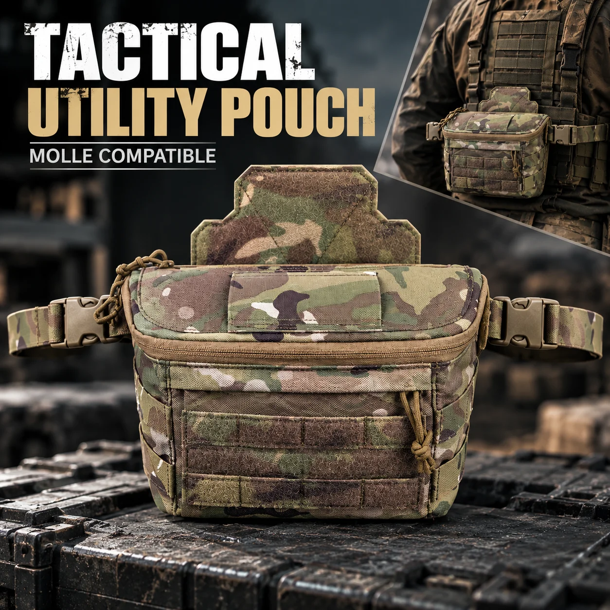 Tactical Dangler Pouch MOLLE Front Drop Utility Bag Hook & Loop Expansion Storage Waist Pack for Plate Carrier Vest