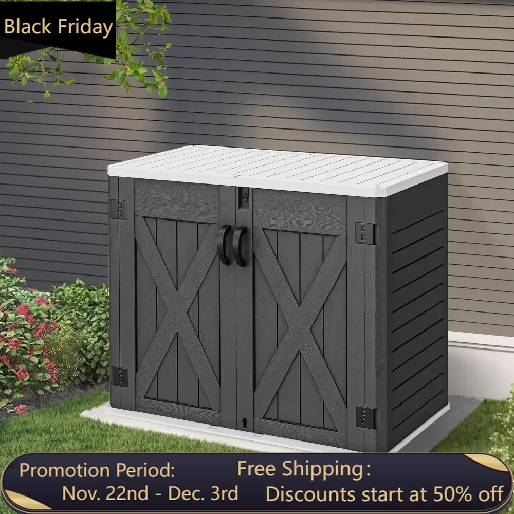 

Уличный сарай для хранения с X-образной запирающейся дверью, 35 куб. футов, устойчивый к погодным условиям, из полимерного материала, без полок.