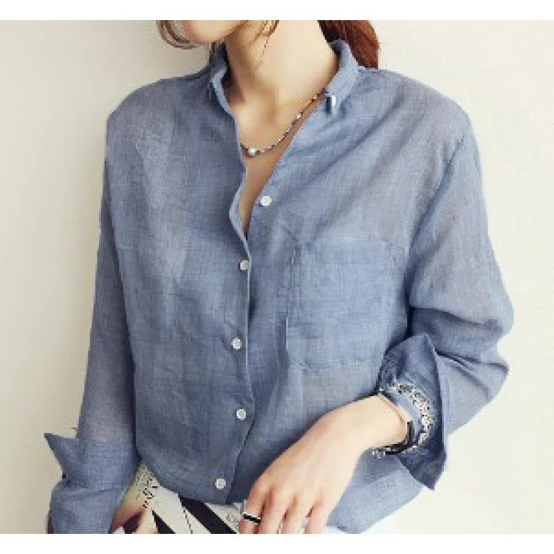 

2025Women's New New Women's Fashion Casual Cotton Linen Shirt Women's Long Sleeve Loose Thin Clothing