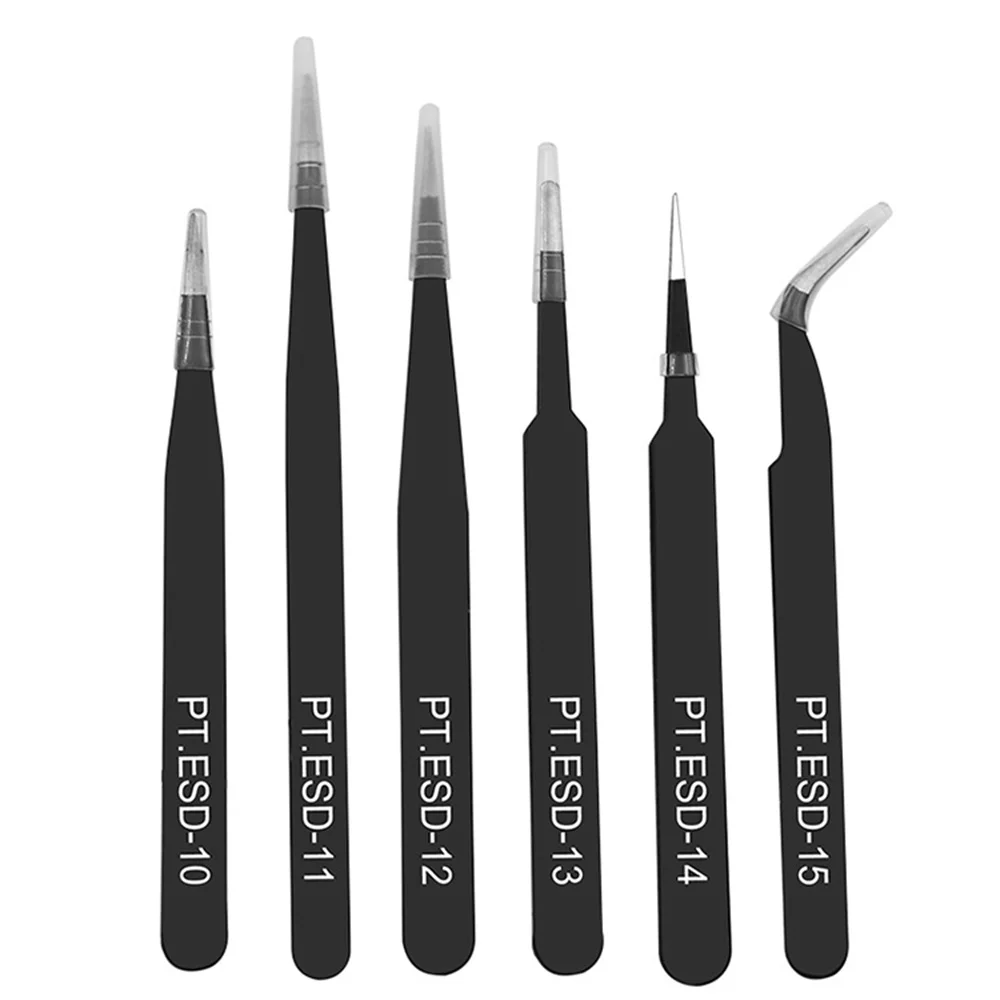 ESD Anti-Static Stainless Steel Tweezers Precision Maintenance Industrial Repair Curved Tool Home Working Model Making Hand Tool