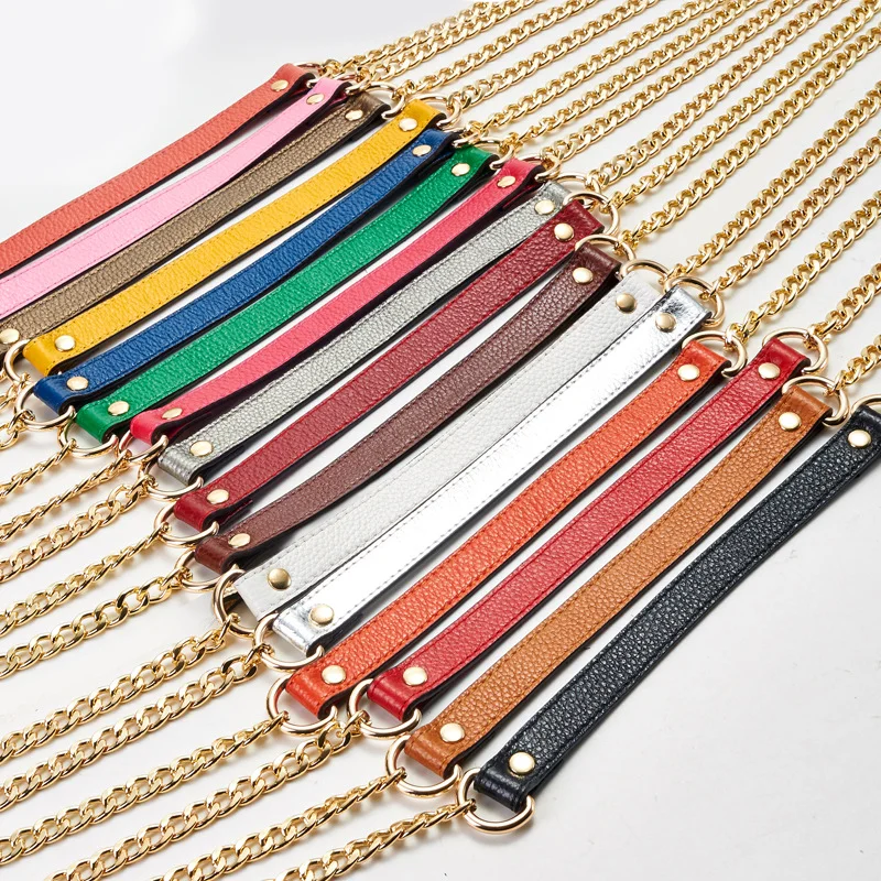 120cm Shoulder Bag Straps PU Leather+Metal Chain Handbag Handle For Women Handbags DIY Chain Strap Replacement Bag Accessories