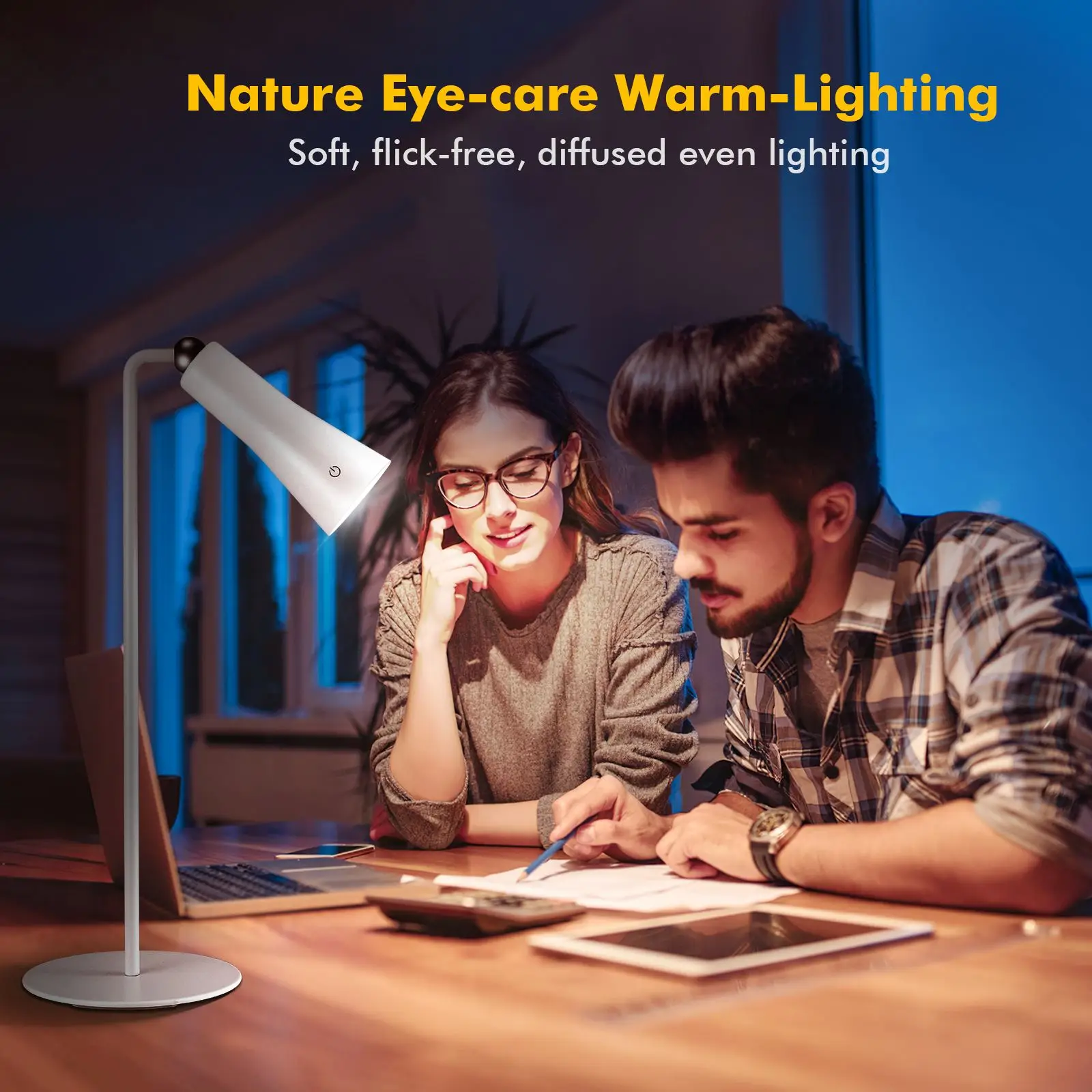 LED Table Lamp For Study Eye Protection USB Touch Dimming Reading Light Flashlight Bedroom Bedside Decor Photo Sunset Desk Lamps