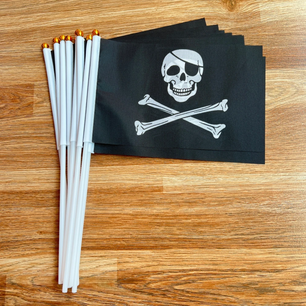 Jolly Roger Hand Flag 14x21cm Small Skull Crossbones Pirate Flag Jolly Roger Hand Waving Flag for Decor