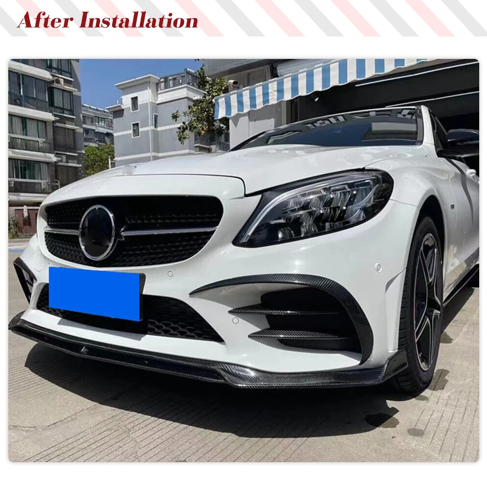 Front Canards For Mercedes Benz C Class W205 C205 A205 Sport C43 AMG 2019-2020 Dry Carbon Car Front Splitters Fins Air Vents