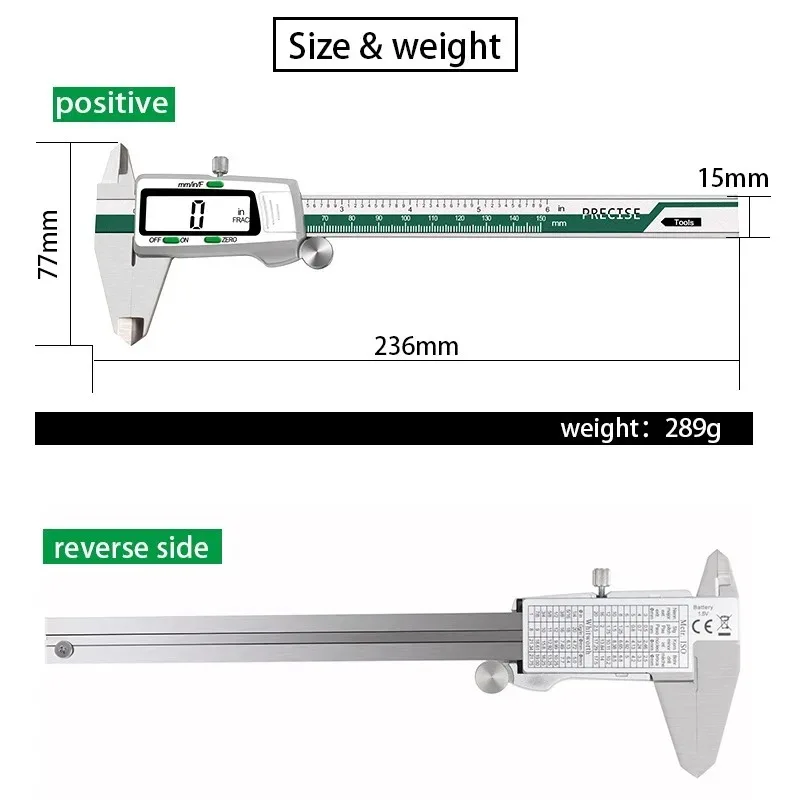 1pcs Precision Vernier Calipers 0-150mm Digital Stainless Steel Calipers with High Precision Digital and Score Display Function