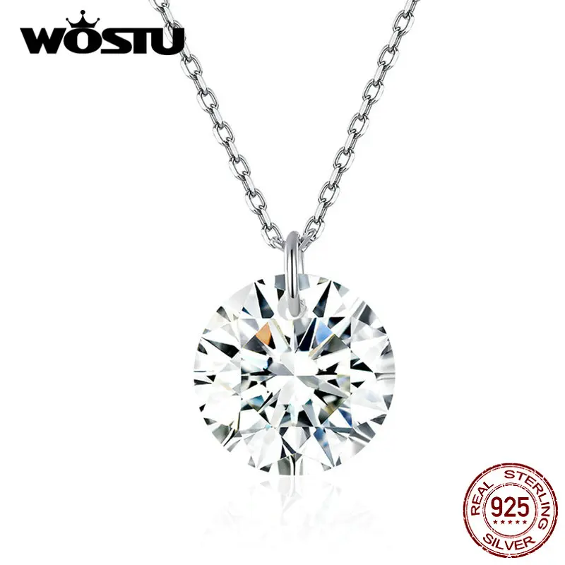 

WOSTU 100% Серебро 925 пробы, стильное ожерелье из циркония, круглый кристалл, Подвеска для женщин, длинная цепочка, свадебные украшения CQN355