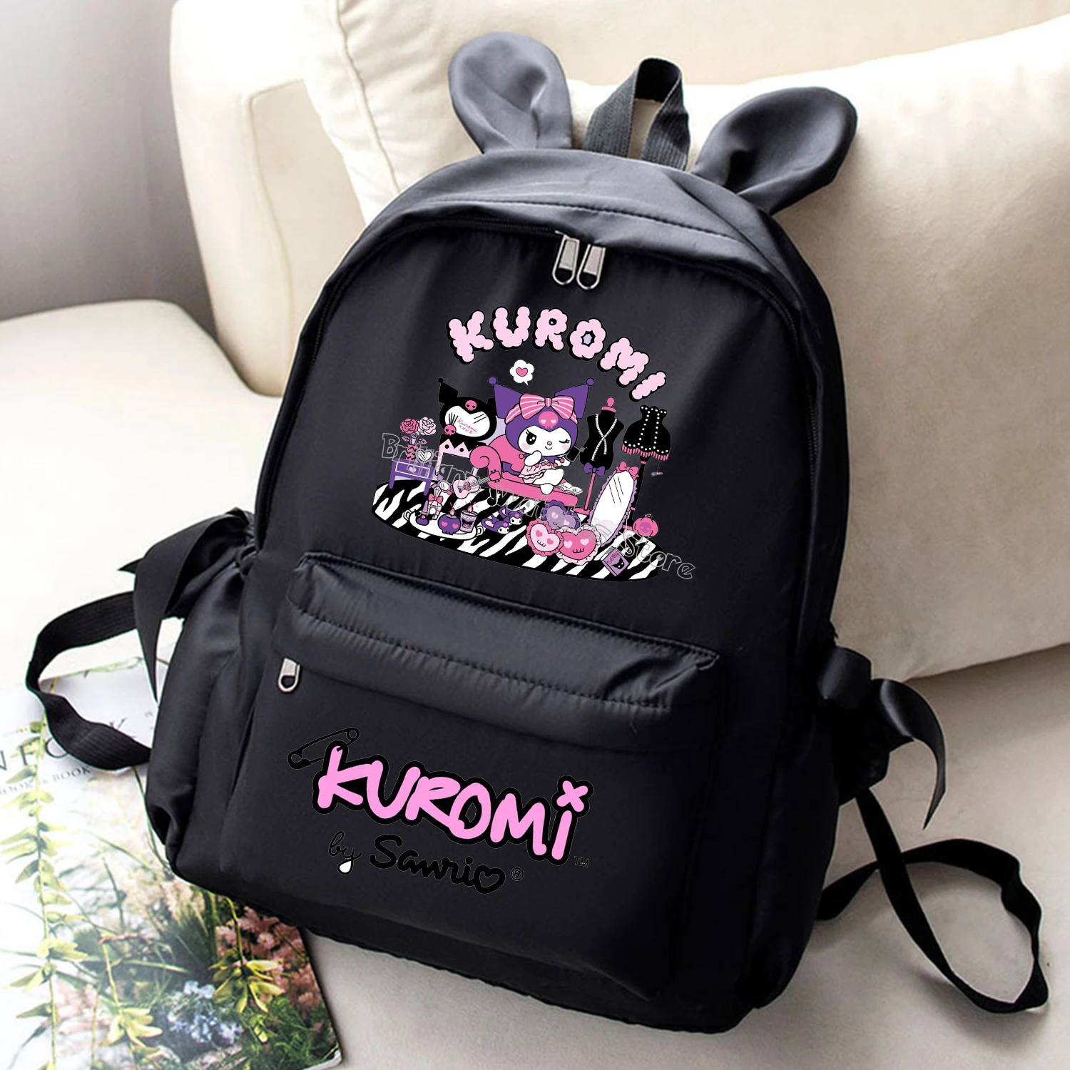 Kuromi nowy plecak Cute Cartoon ucho królika tornister dla dzieci Sanrio figurka czarny plecak studenta torby o dużej pojemności prezent dla dzieci