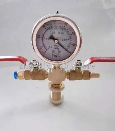 Vacuum Defoaming Tank Pressure Gauge Silicone Oil Gauge Set with Valve -0.1Mpa Negative Pressure Gauge 8MM/10MM/7/16-20UNF