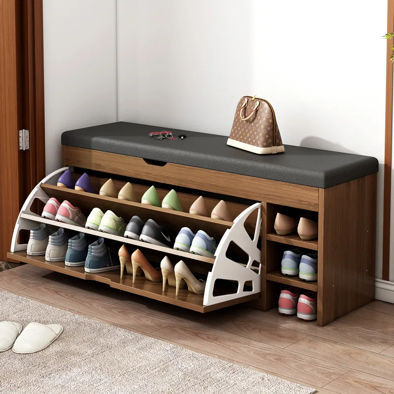 

Shoe changing stool Home door shoe cabinet Seated simple modern home tipping bucket shoe rack Soft bag Door stool Wear