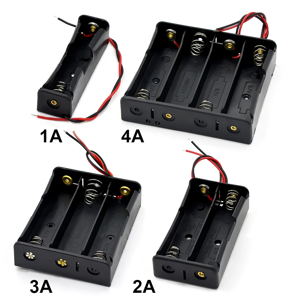 Caja de almacenamiento de baterías 18650, contenedor de plástico con cable de plomo para baterías de 18650 3,7 V, DIY, 1, 2, 3, 4 ranuras