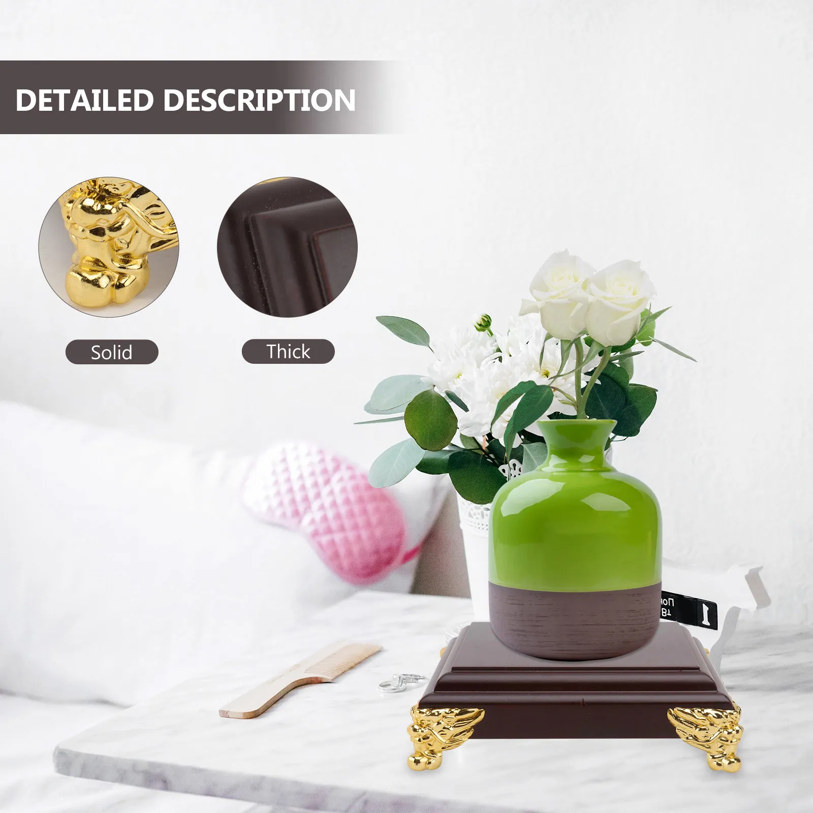 1Pcs Square Wooden Craft Base Buddha Statue Stand for Indoor Outdoor Flowerpot Fish Tank Protection Decorative Adornment Holder