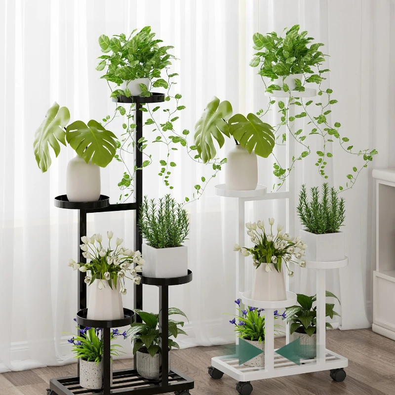 

Flower rack living room floor-to-ceiling plant succulent flower pot bracket wrought iron multi-layer movable rack shelf balcony