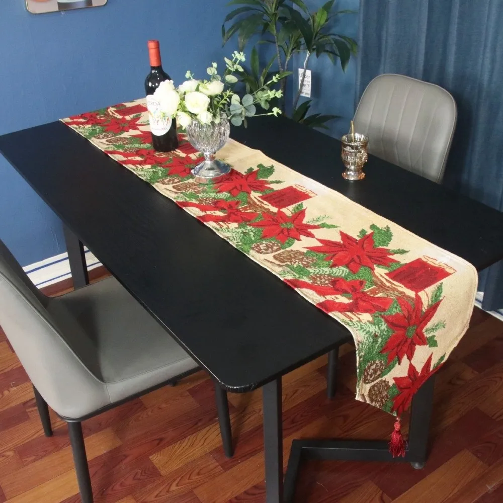 

Рождественская скатерть с кисточками и принтом, длинная скатерть со снеговиком, вязаная ткань, настольный флаг, рождественское украшение для рабочего стола
