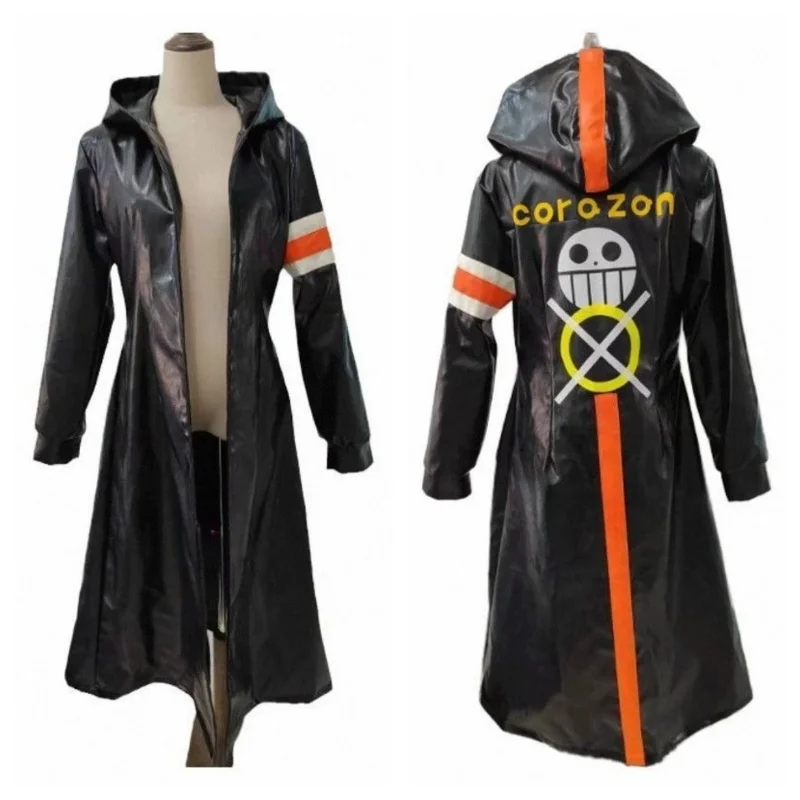 

One Piece Trafalgar D. Water Law Длинная ветровка Косплей Костюм Хэллоуин Костюм Пальто Trafalgar Ветровка Куртка из искусственной кожи