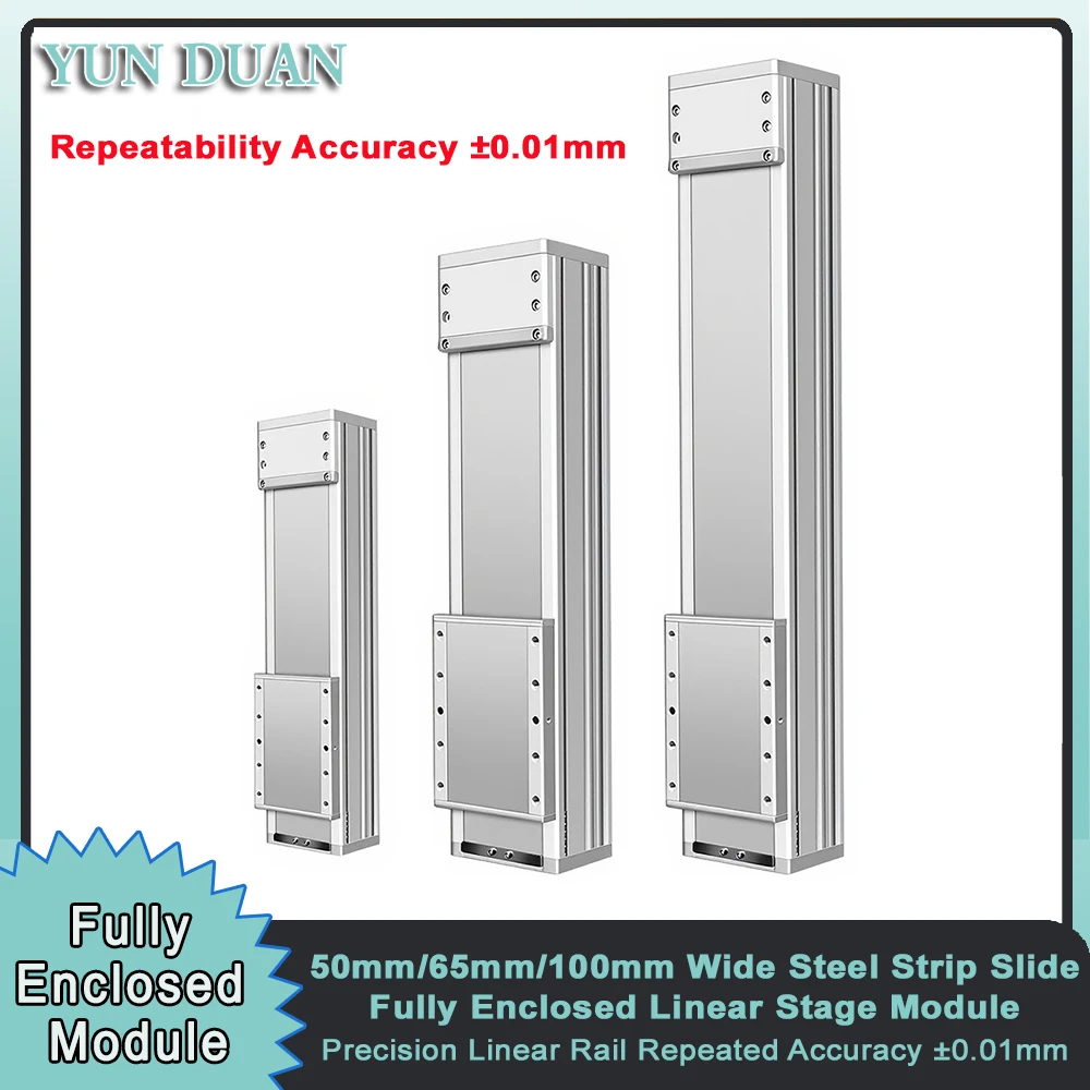 50mm/70mm/100mm Wide Steel Strip Slide Fully Enclosed Linear Stage Repeatability 0.01mm High Precision Module XYZ Sliding Table