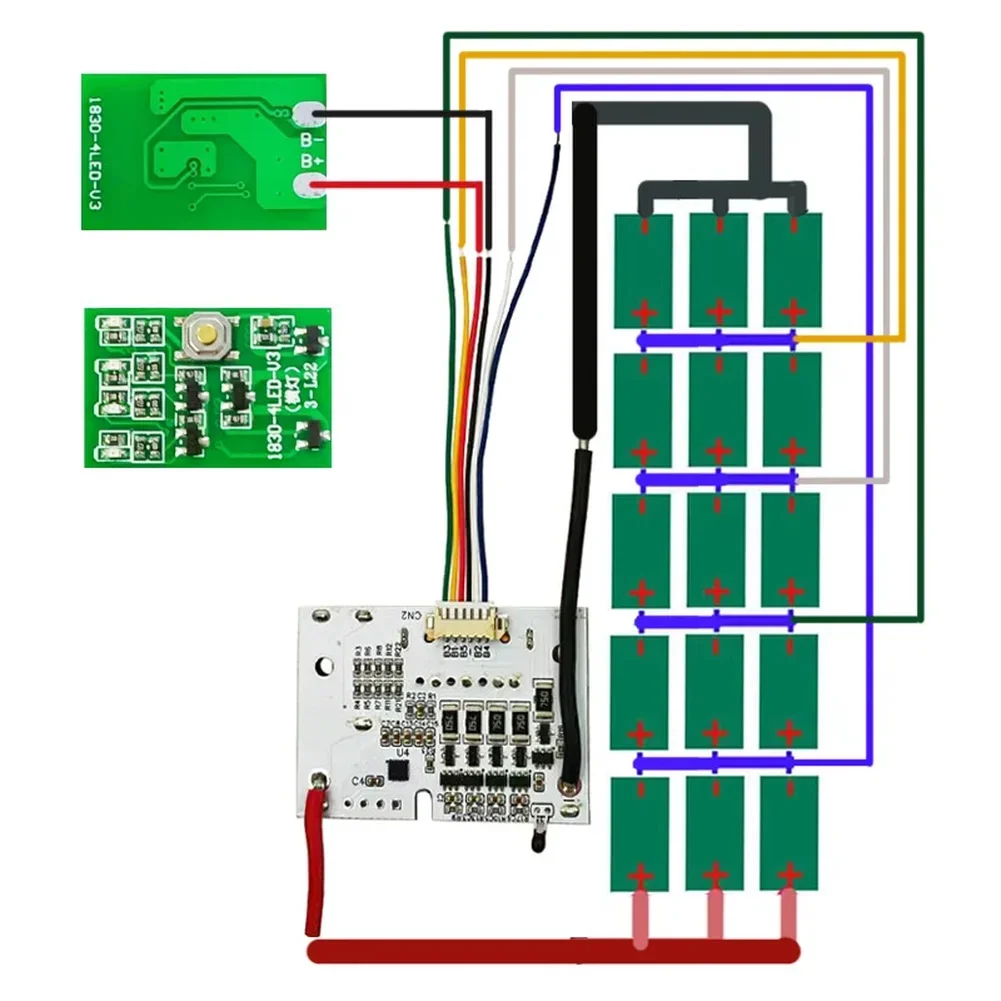 1set 15S Lithium-ion Battery Battery Management System PCBA Board With Balanced With LED Indicator For 18V BL1815/BL1890B
