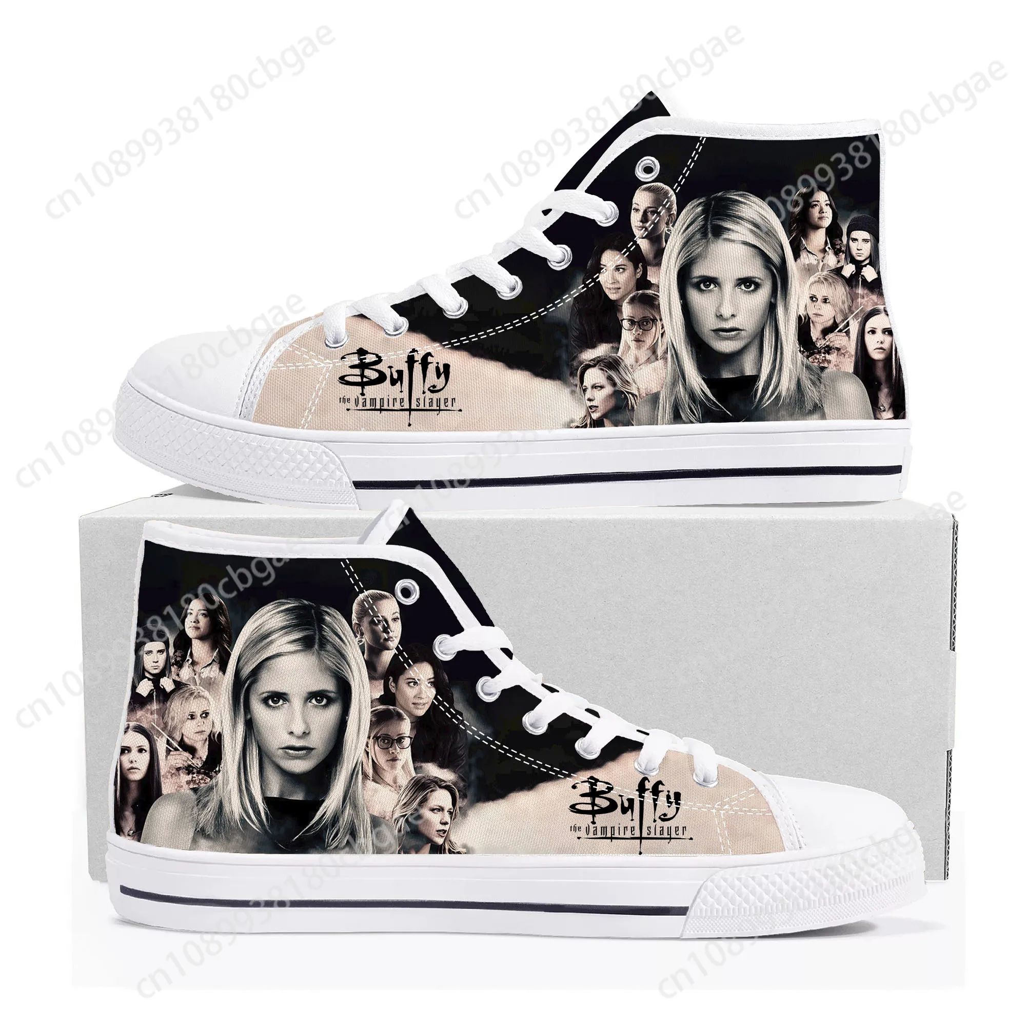 

Buffy the Vampire Slayer High Top Sneakers Mens Womens Teenager Sarah Michelle Gellar Canvas Sneaker Shoe Casual Custom Shoes