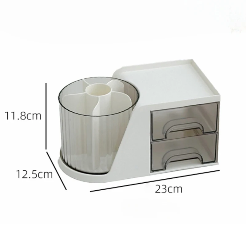 Rotating Pen Holder Tab Storage Box Organizer with Transparent Drawer Desktop Stationery Storage Rack Acrylic Pen Holder Stand