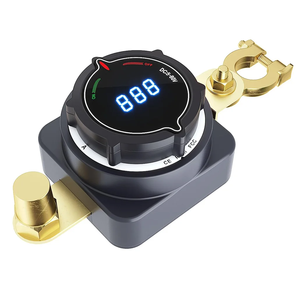 

Top Post Battery Disconnect Switch with Voltmeter DC 5-80V On Off Kill Switch Power for Marine Boat RV Car Truck Camper Trailer