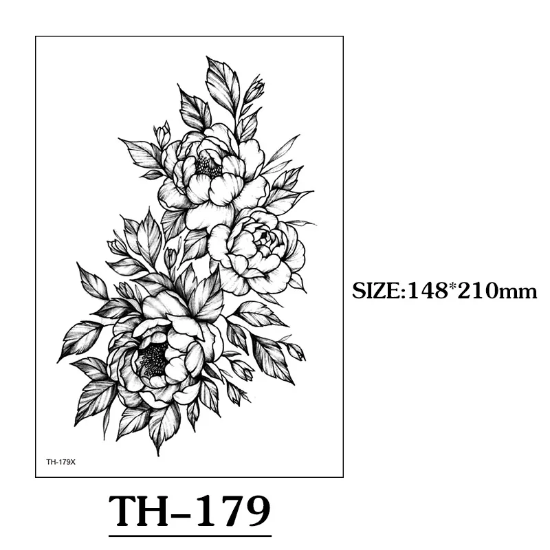 Sexy Flower Waterproof Temporary Tattoos Sticker Arm Rose Tattoo for Women Black Line 3D Body Art Wrist Ankle Leg Fake Tattoos - view 6
