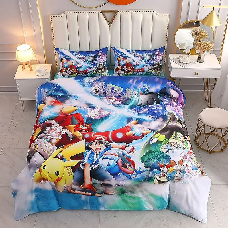 Покемон Пикачу пододеяльник наволочка комплект постельного белья для взрослых мальчиков и девочек украшение для спальни детский подарок