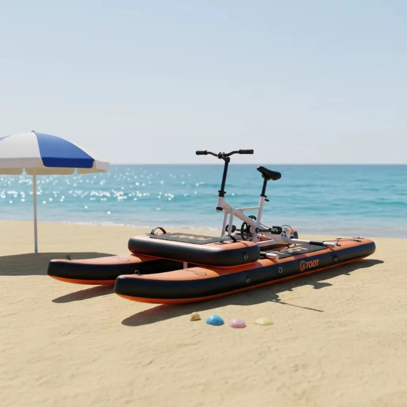 

New Arrival Beach Inflatable Wood Grain Drop Stitch Water Sport Pedal Bike Boat 1 Person Folding Inflatable sup Water Bike