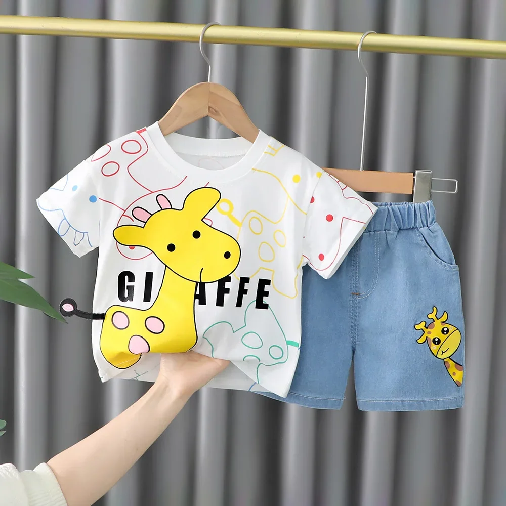 2022 Summer Boys Clothing Cute Cotton Cartoon Kids T-Shirt Set + Casual Pants 2 Piece Baby Boy Suit Clothes