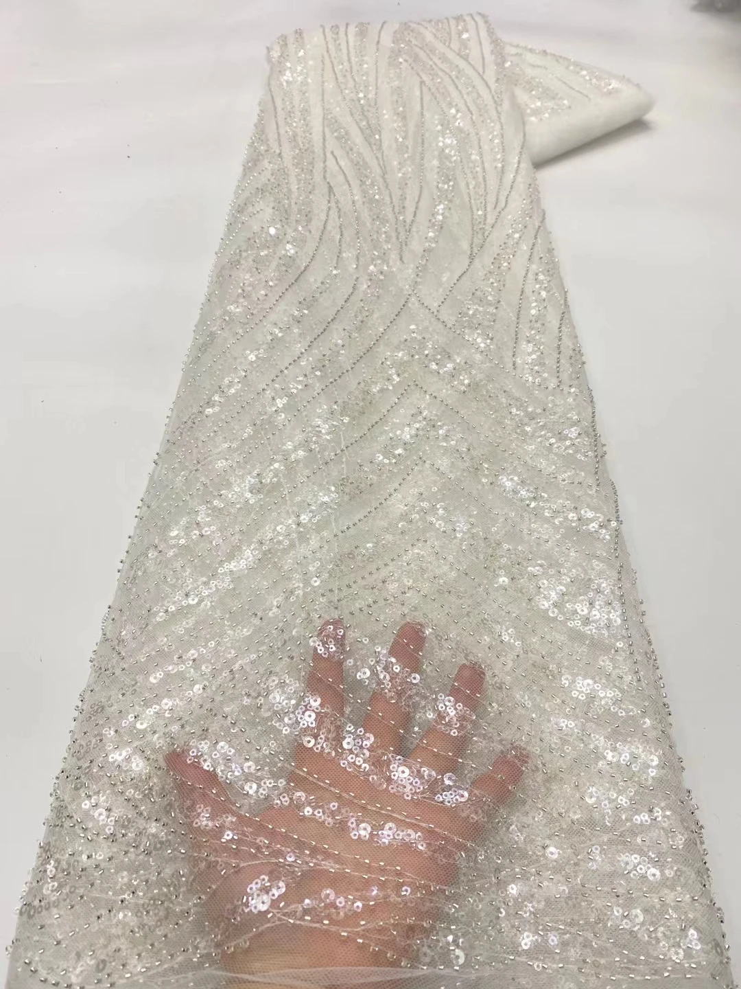 Luxury Beads Lace Handmade Fabric French Wedding Dress Latest Nigeria Sequence Tull Embroidery African Materials 5 Yards Wedding