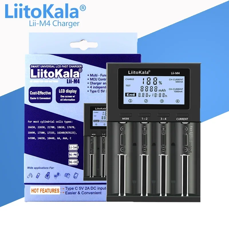 LiitoKala Lii-M4 Lii-PD2 Lii-PD4 Lii-S4 Lii-S2 Lii-500 Lii-S8 LCD Battery Charger For 21700 18650 26650 Smart