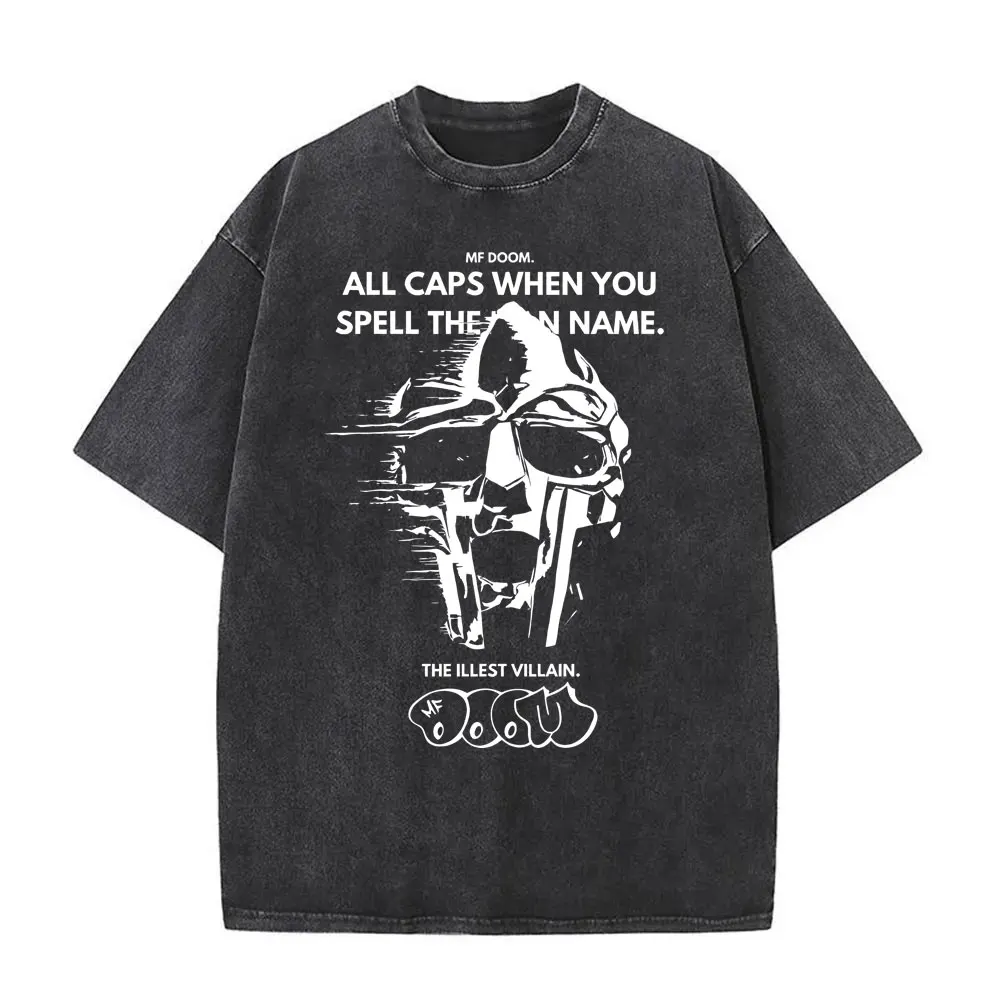 

Rapper Mf Doom Madlib Madvillain Metal Mask All Caps When You The Illest Villain Tshirt Men Women Hip Hop Vintage Washed Old Tee