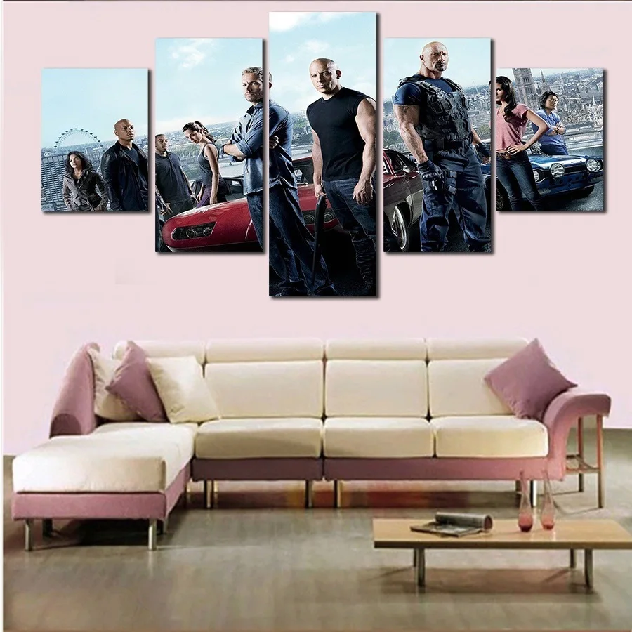 

5 Pieces Wall Arts Canvas Fast Furious Sports Race Car Posters Picture Paintings Living Room Bedroom Mural Print Home Decoration