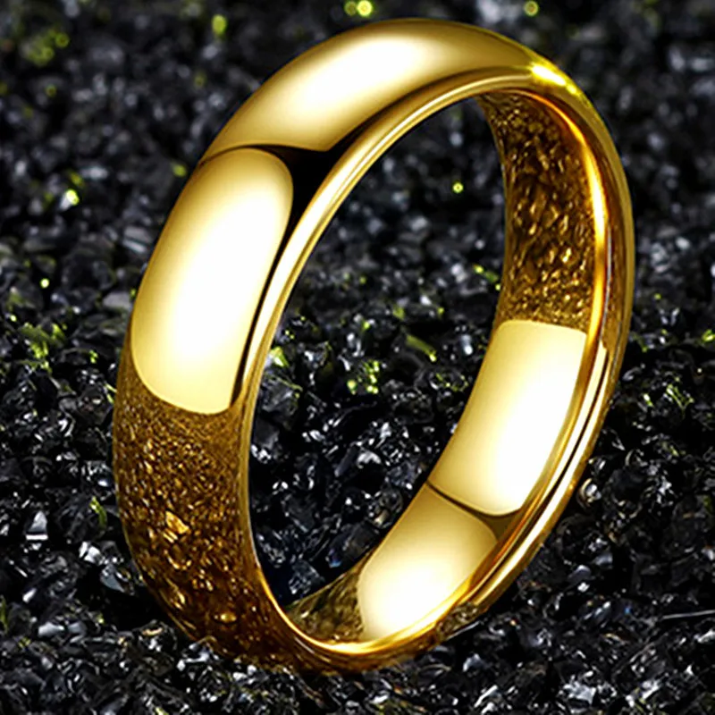 NUOBING 6MM Gold Stainless Steel Lover Couple Wedding Band Rings for Women Men Custom Engrave Name Date Valentine\'s Day Gift