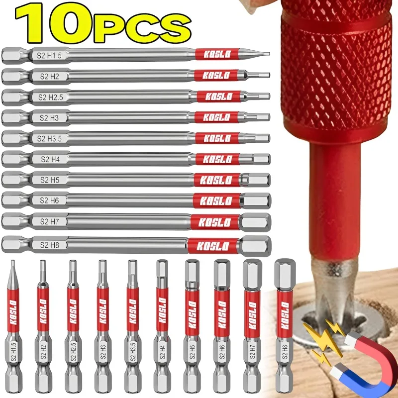 

10pcs Magnetic S2 Hex Screwdriver Bits Non-slip Impact Security Screwdriver Bit Set Home Electric Repair Drilling Tool Accessory