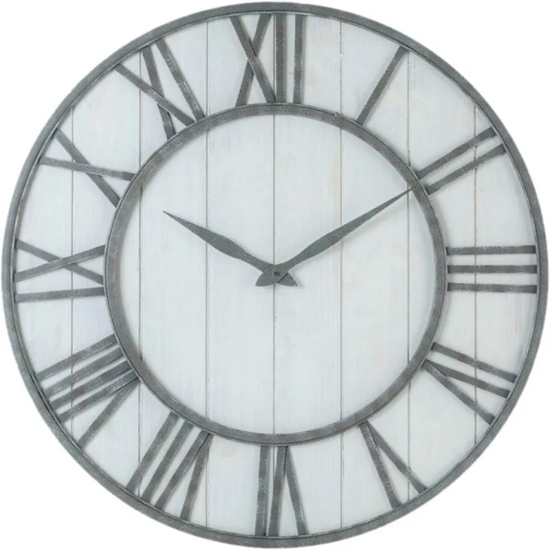 Oldtown Farmhouse Metal & Solid Wood Noiseless Wall Clock (Whitewash, 36-inch)