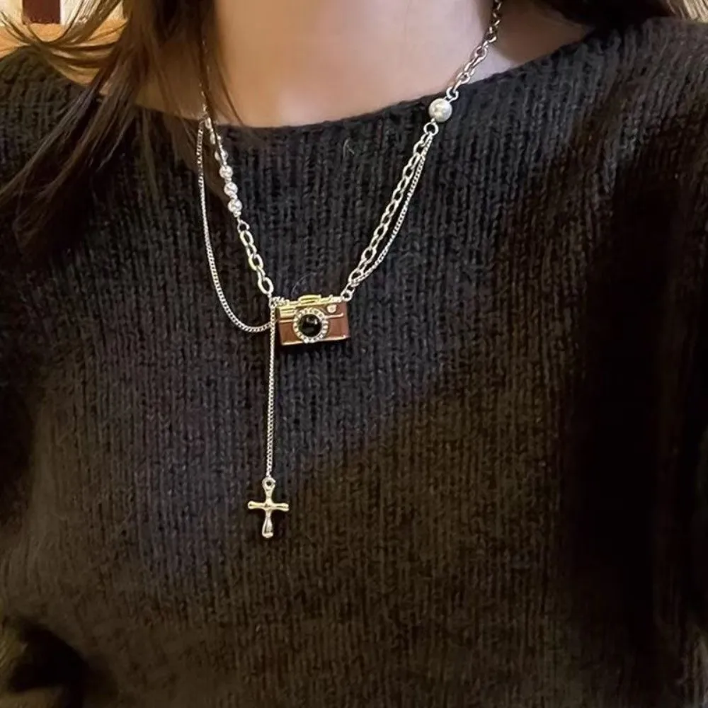 Fashion Silver Color Thin Chain Necklace Tassel Charm Pendant Necklace Oval Pendant Sweater Chain Gifts