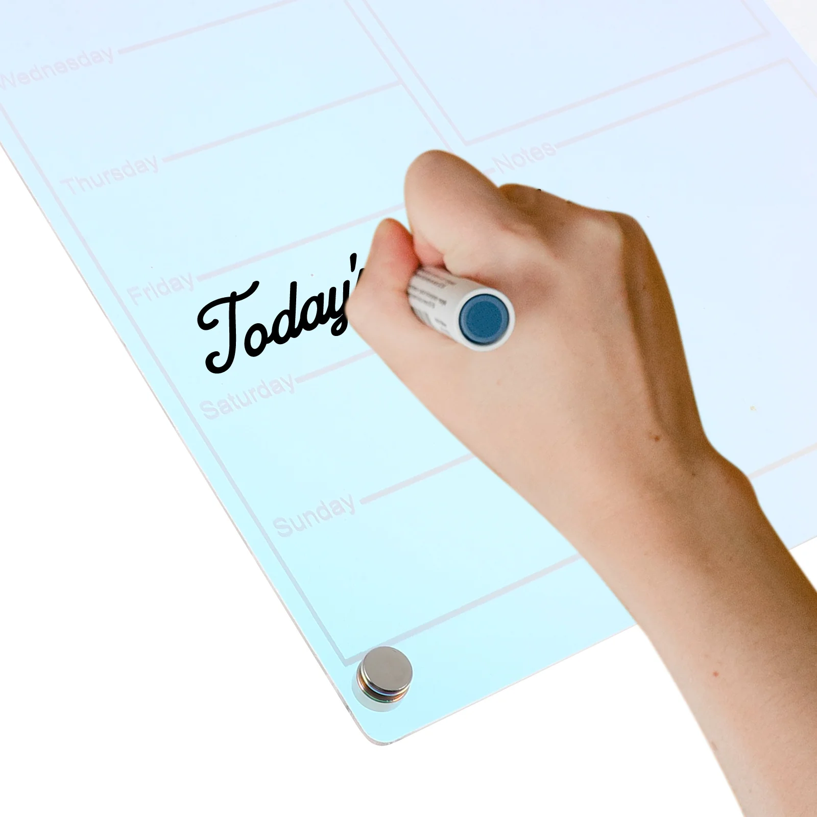 Placa magnética de acrílico apagável a seco, placa de mensagem de memorando de mesa, organizador de planejamento reutilizável, lista de tarefas magnética para geladeira