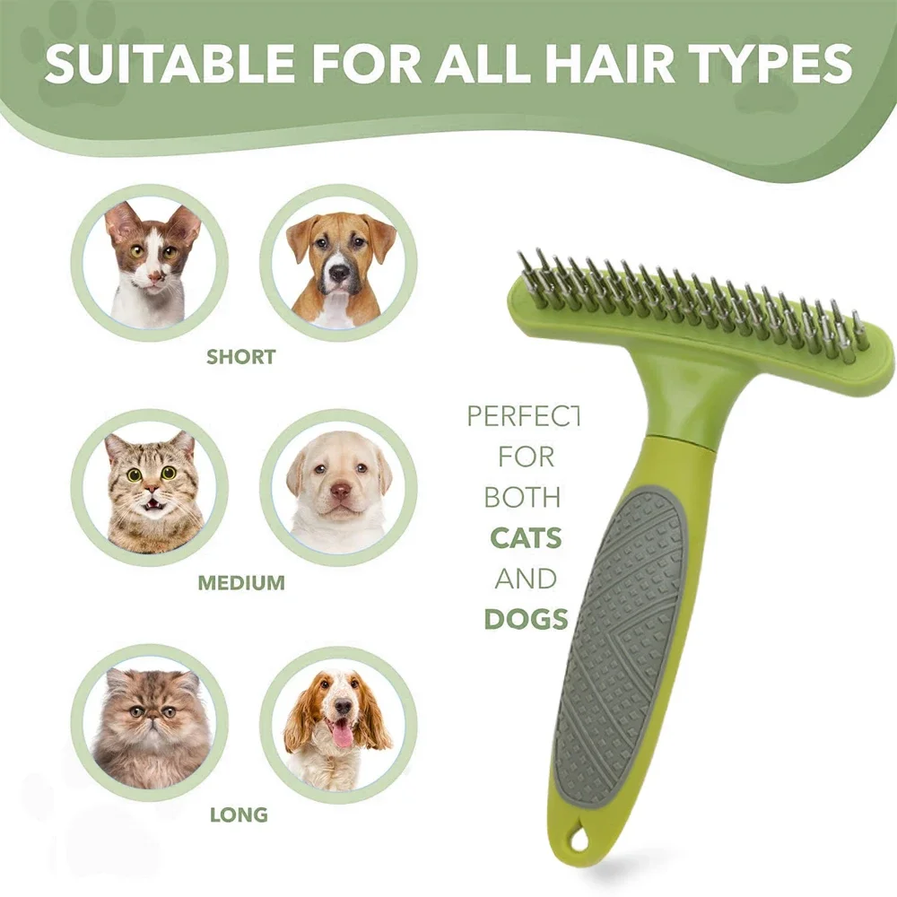 Double Row Dog Rake Deshedding Dematting Brush Comb Undercoat Rake for Cats Dogs, matted, Short Long Hair Brush for Shedding